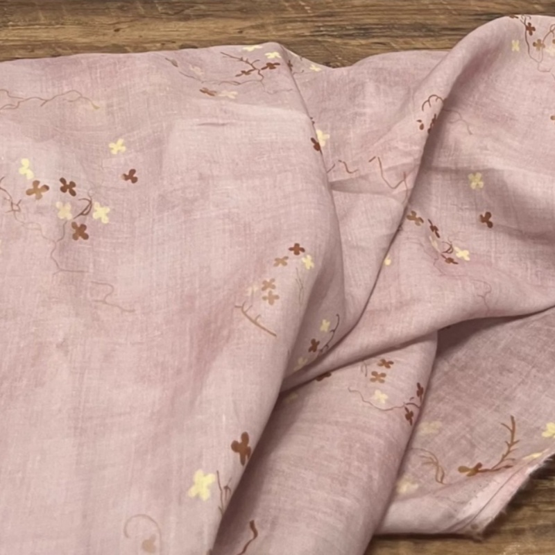 Vintage Sewing Textile - Boho Ramie Linen Fabric Dusty Pink